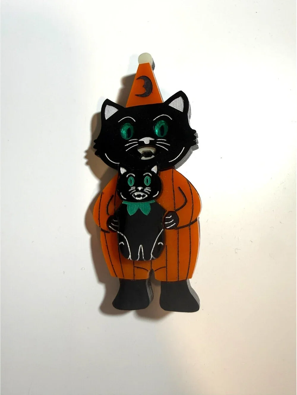 Halloween Cat Brooch - Switchblade Maid Spooky Black Kitten Retro Acrylic Pin